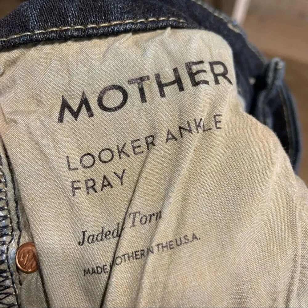 MOTHER Denim Looker Ankle Fray Jeans in Jaded & Torn Size Woman's 24